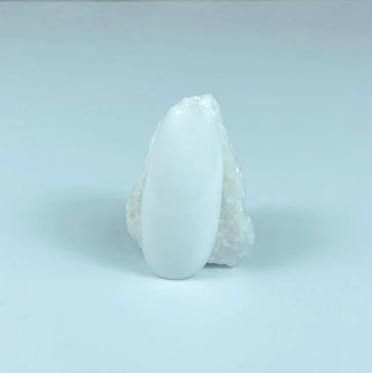 Muestra de polvo acrílico blanco titanio Illusion Beauty White 140 g aplicada sobre tip de uñas