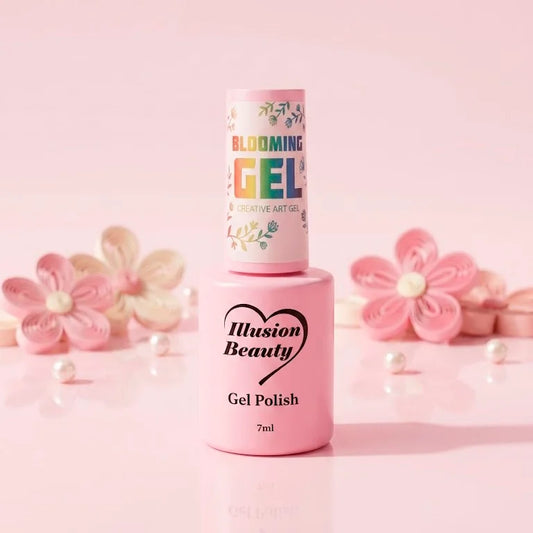 Blooming Gel Illusion Beauty Creative Art Gel de 7 ml en envase rosa con decoración floral.