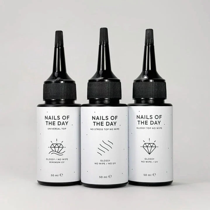 NAILSOFTHEDAY Universal Top — top coat brillante sin capa pegajosa con filtros UV mínimos, 50 ml (recarga)