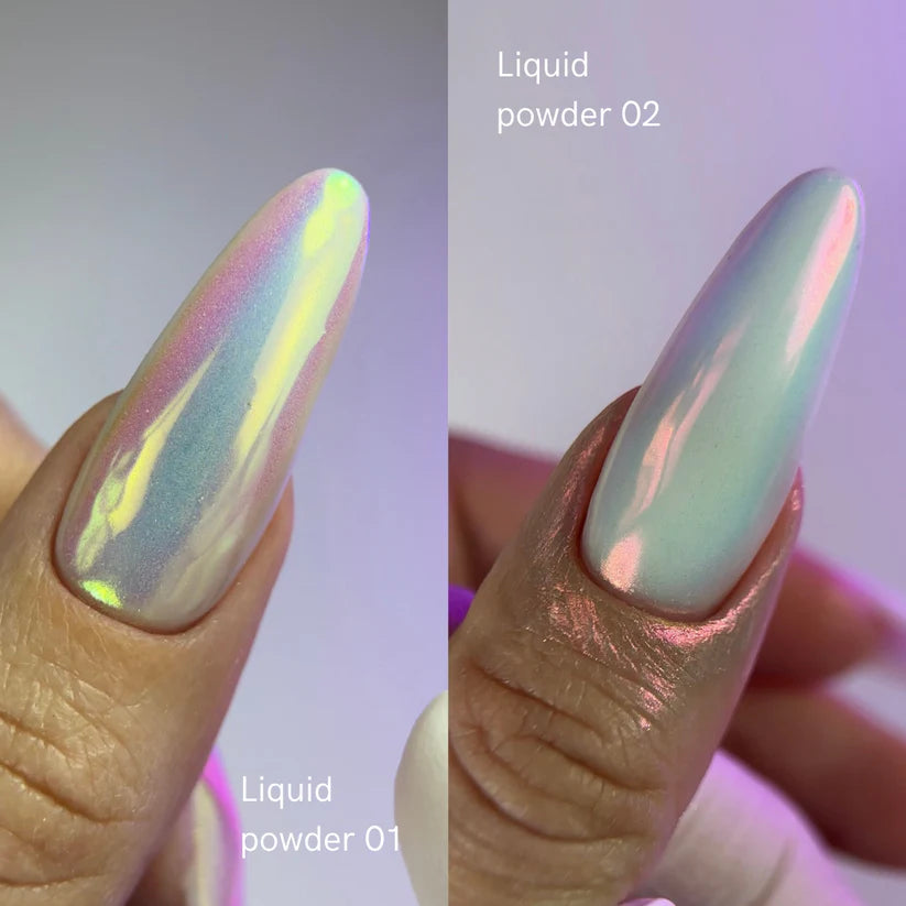 Liquid powder 02 - polvo líquido con iridiscencia de verde a rojo rosado para uñas, 5 g