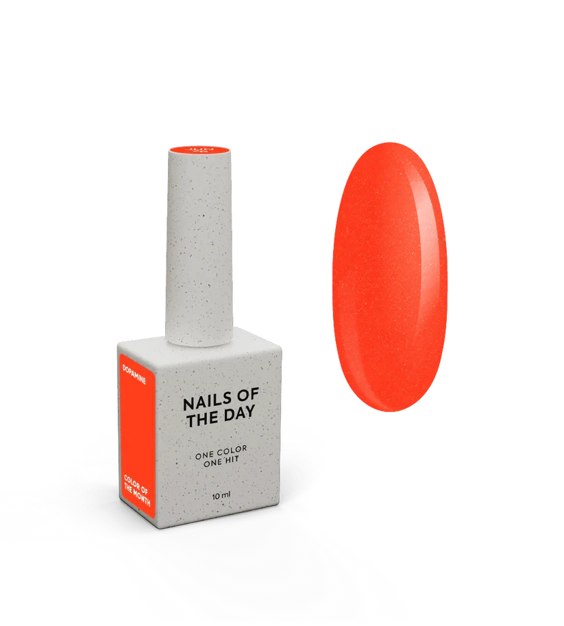 NAILSOFTHEDAY Color of the Month Junio 2026 Dopamine — frambuesa anaranjado con un ligero brillo, cubre en una capa, 10 ml