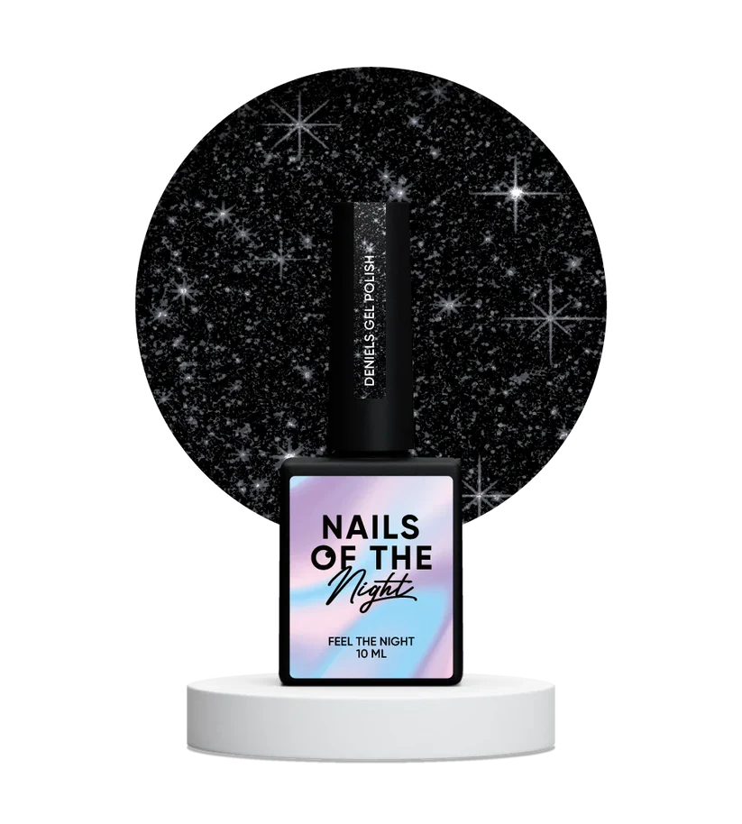 NAILSOFTHENIGHT Deniels - Esmalte Gel Negro Shimmer Plateado Reflectante, 10 ml