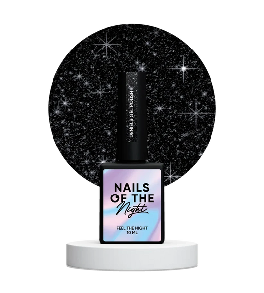 NAILSOFTHENIGHT Deniels - Esmalte Gel Negro Shimmer Plateado Reflectante, 10 ml