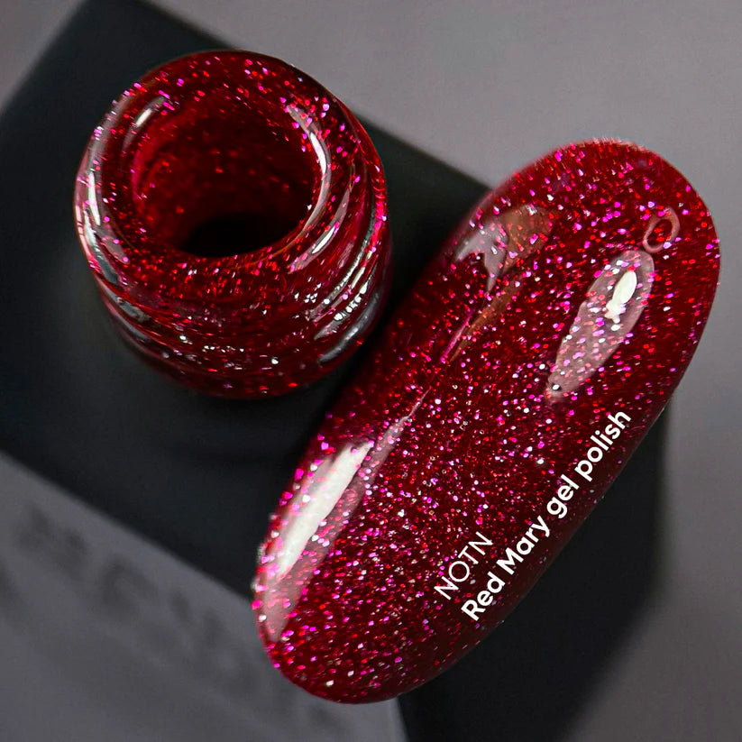 NAILSOFTHENIGHT Red Mary - Esmalte Gel Rojo Reflectante, 10 ml