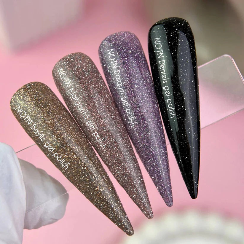 NAILSOFTHENIGHT Deniels - Esmalte Gel Negro Shimmer Plateado Reflectante, 10 ml