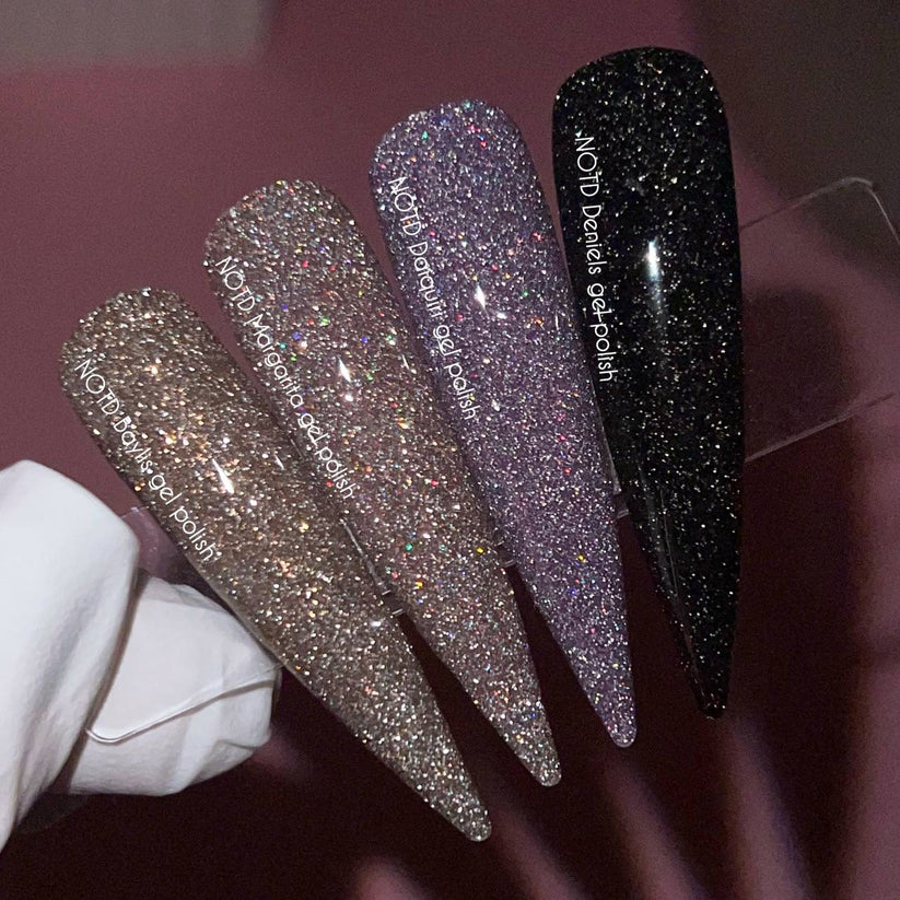 NAILSOFTHENIGHT Deniels - Esmalte Gel Negro Shimmer Plateado Reflectante, 10 ml