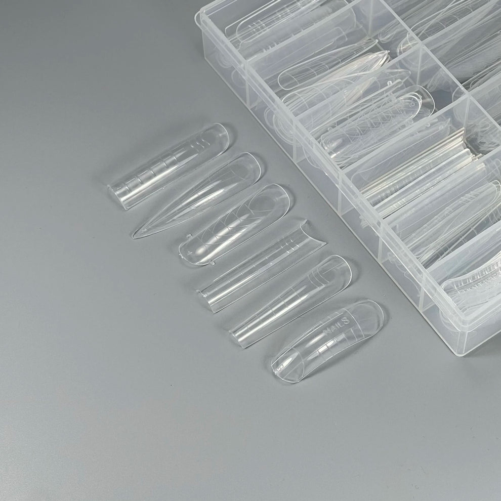 NAILSOFTHEDAY Dual Form Pro Mix 6 (Tipo 11) — set de formas superiores con 6 tipos diferentes, 12 tamaños por tipo, 144 unidades en total.