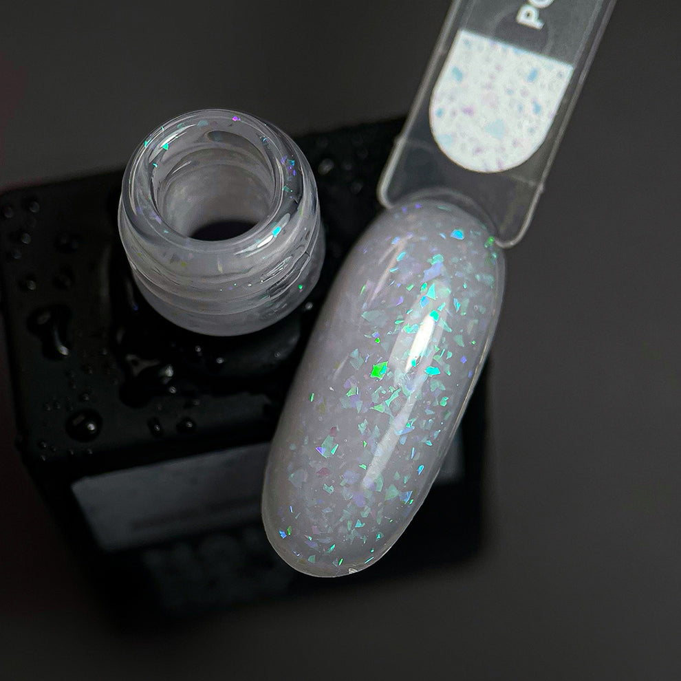 NAILSOFTHEDAY Potal base 16 – base lechosa suave con decoracion holográfica y elegante, 10 ml