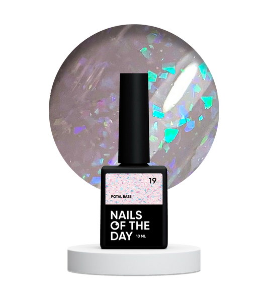 NAILSOFTHEDAY Potal base 19 – base lechosa suave con decoracion holográfica y elegante, 10 ml