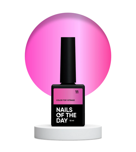 NAILSOFTHEDAY Color Top/Vitrage 11 — Top Coat Vitrage Rosa Brillante Semitransparente, 10 ml