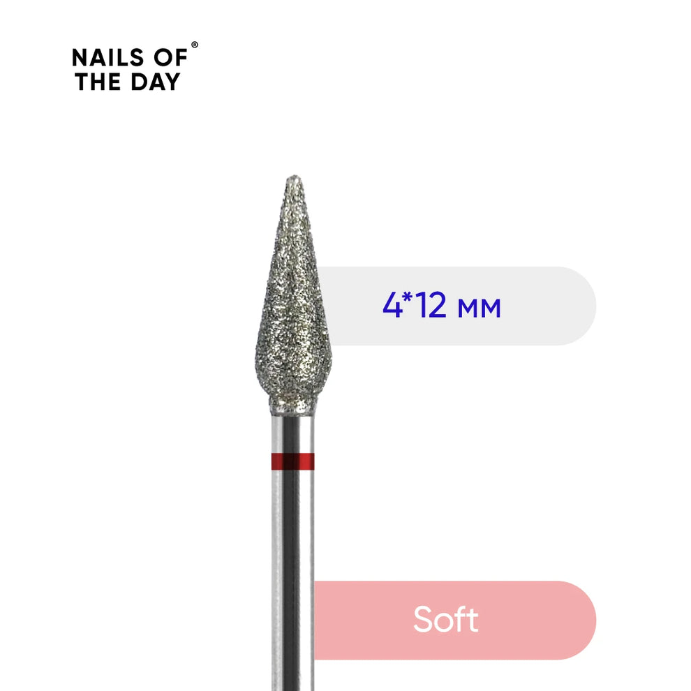 Fresa Nailsoftheday Zanahoria — fresa de diamante de marca, brote largo rojo, 4*12 mm.