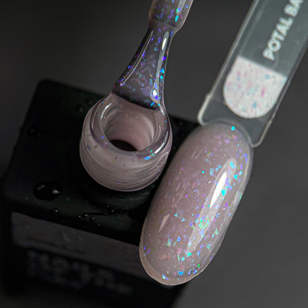 NAILSOFTHEDAY Potal base 19 – base lechosa suave con decoracion holográfica y elegante, 10 ml