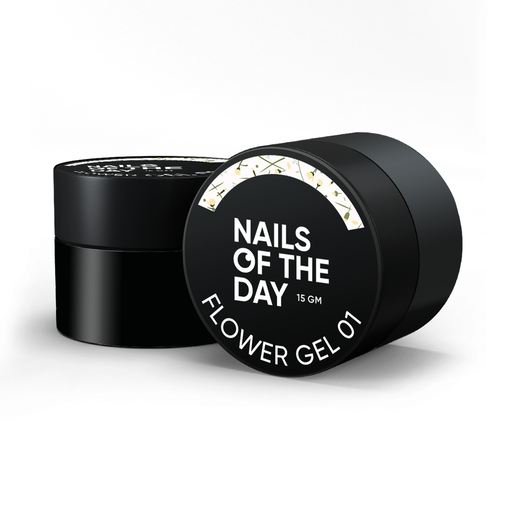 NAILSOFTHEDAY Build gel Flower 01 — gel de construcción transparente con flores secas para uñas, 15 ml