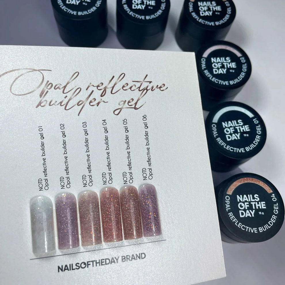 NAILSOFTHEDAY Opal Reflective builder gel 01 — gel constructor lechoso con brillo opalescente y partículas reflectantes, 15 g.