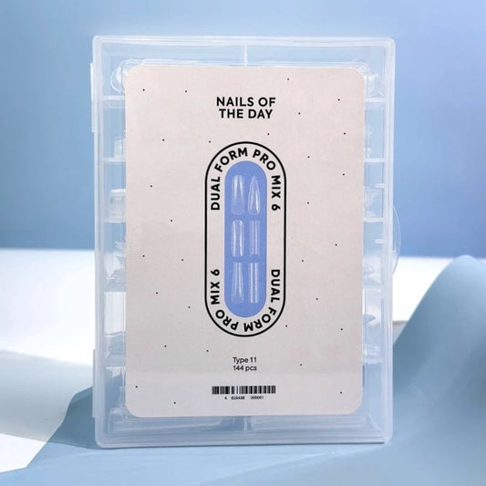 NAILSOFTHEDAY Dual Form Pro Mix 6 (Tipo 11) — set de formas superiores con 6 tipos diferentes, 12 tamaños por tipo, 144 unidades en total.