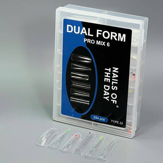 NAILSOFTHEDAY Dual Form Pro Mix 6 (Type 22) — set de formas superiores con aplicación puntual, 144 unidades, 6 tipos con 12 tamaños diferentes.