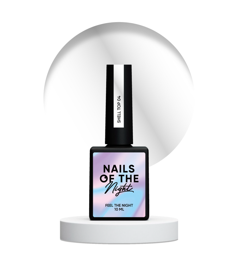 NAILSOFTHENIGHT Shell top 04 — top perlado con acabado plateado sin capa pegajosa, 10 ml