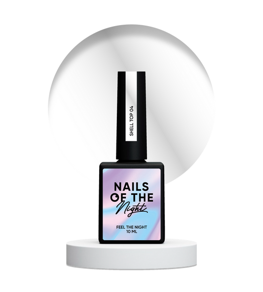 NAILSOFTHENIGHT Shell top 04 — top perlado con acabado plateado sin capa pegajosa, 10 ml