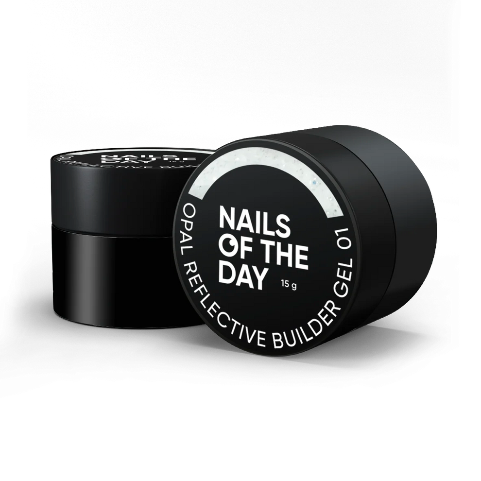 NAILSOFTHEDAY Opal Reflective builder gel 01 — gel constructor lechoso con brillo opalescente y partículas reflectantes, 15 g.