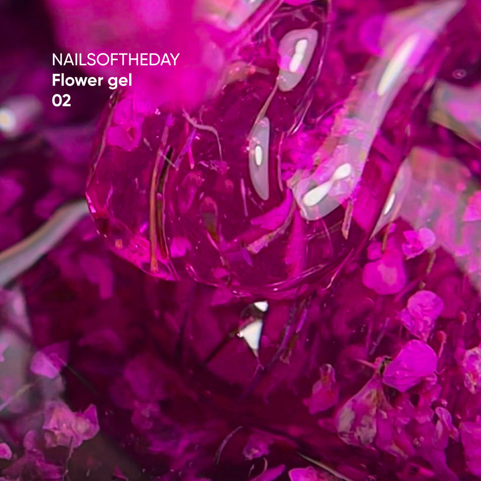 NAILSOFTHEDAY Build gel Flower 02 — gel de construcción rosa con flores secas para uñas, 15 ml