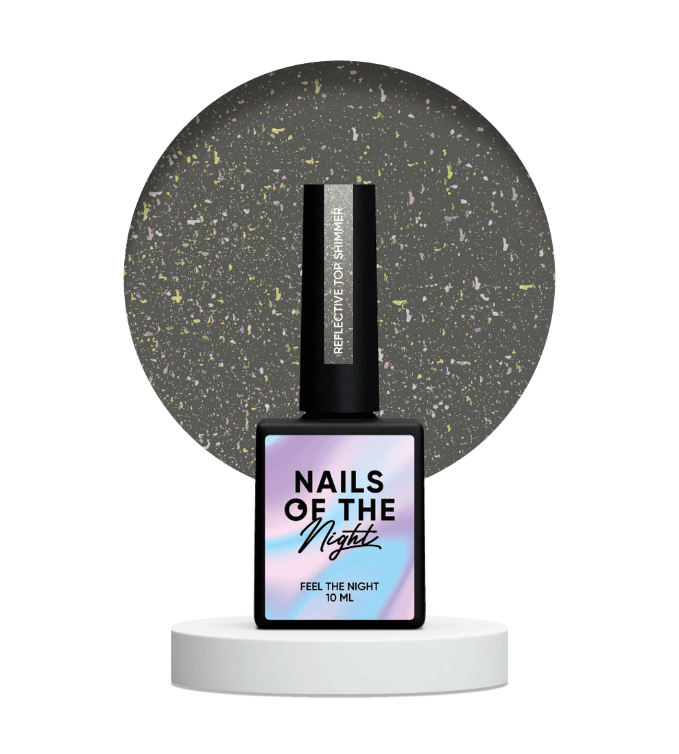 NAILSOFTHENIGHT Reflective top Shimmer: un top reflectante sin capa pegajosa para uñas (brillo dorado), 10 ml