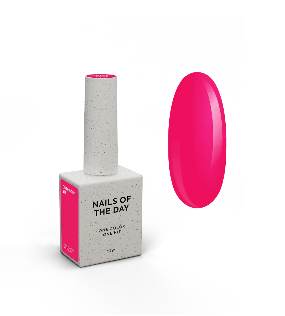 NAILSOFTHEDAY Gel Polish Grapefruit-213 — esmalte semipermanente frambuesa neón con cobertura total en una sola capa, 10 ml