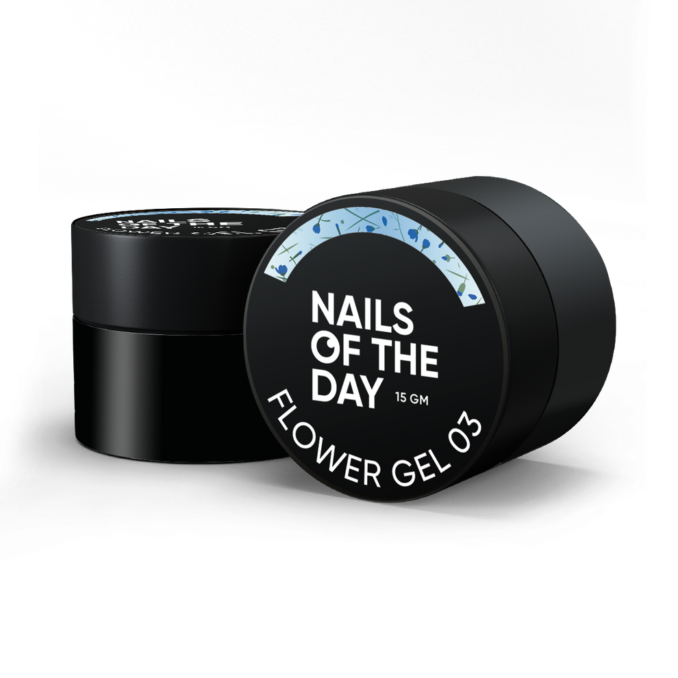 NAILSOFTHEDAY Build gel Flower 03 — gel de construcción azul con flores secas para uñas, 15 ml