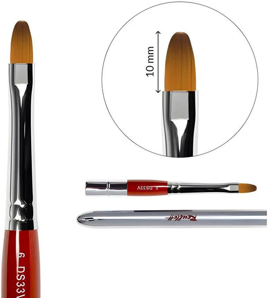 Pincel profesional Roubloff DS33V-6 para gel constructor con punta ovalada y mango Travel color burdeos