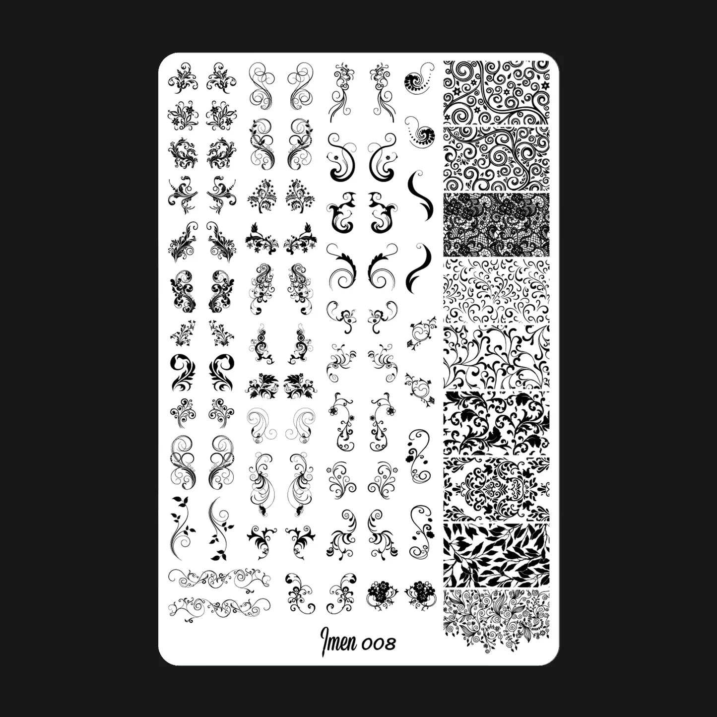 Placa de estampación IMEN 009 con diseños grabados para manicura y nail art profesional