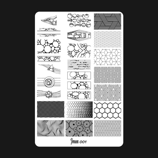 Placa de estampación IMEN 001 con diseños grabados para manicura y nail art profesional