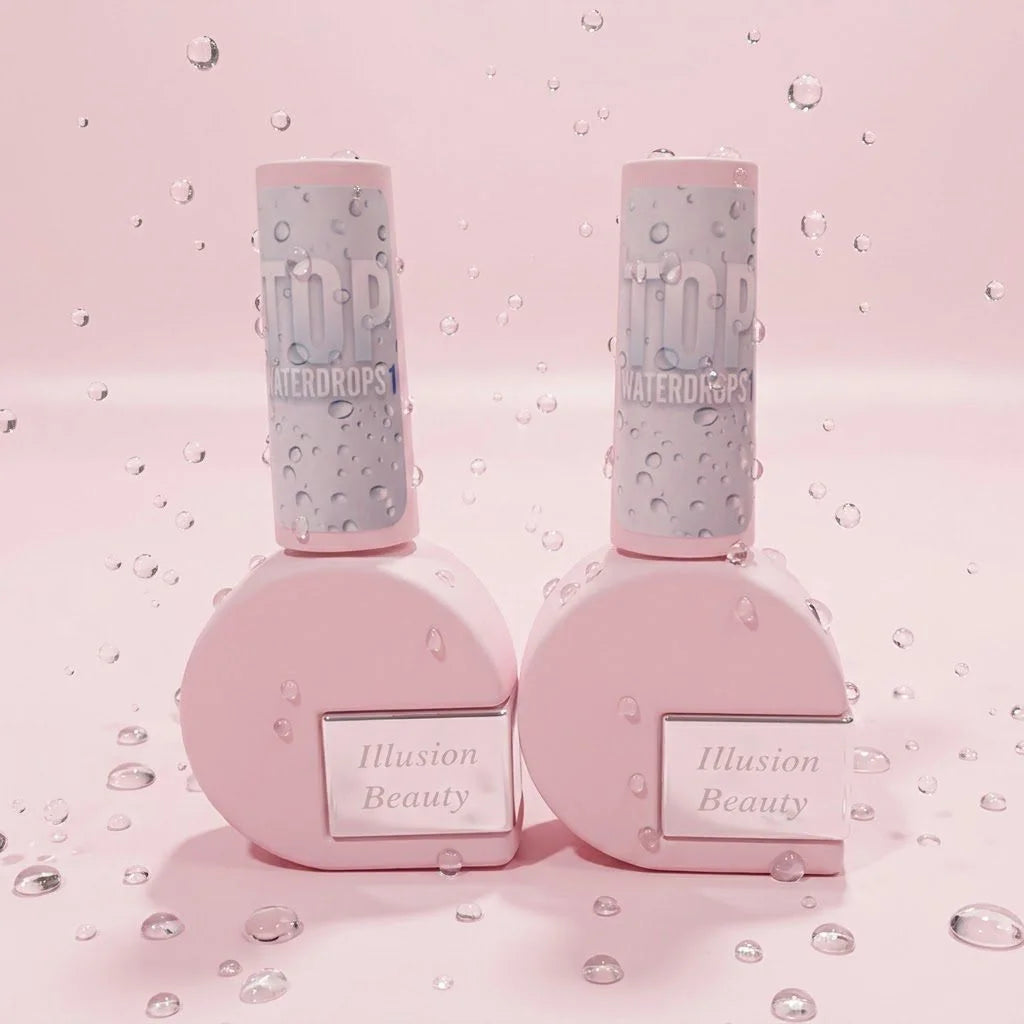 Dúo WATERDROPS Illusion Beauty con dos finalizadores de 10 ml en envases rosas para efecto gotas de agua.