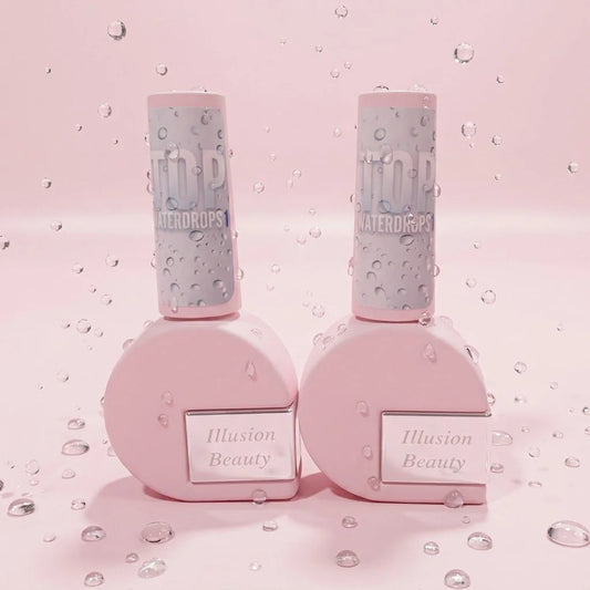 Dúo WATERDROPS Illusion Beauty con dos finalizadores de 10 ml en envases rosas para efecto gotas de agua.